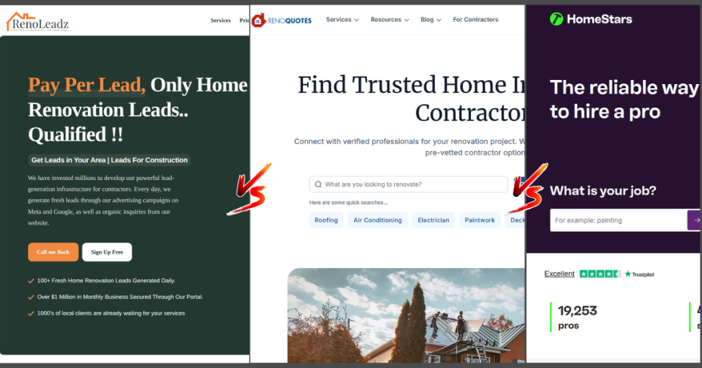 Reno Leadz vs. RenoQuotes vs. HomeStars