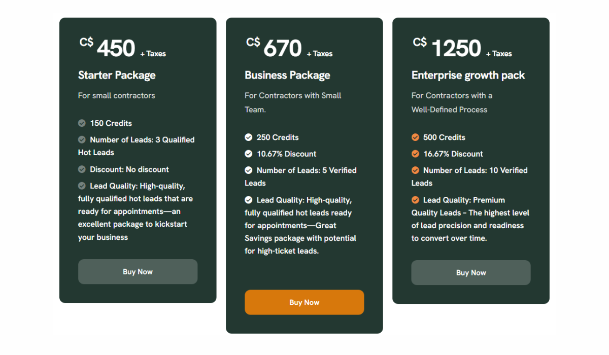 lead harvestor, pricing page